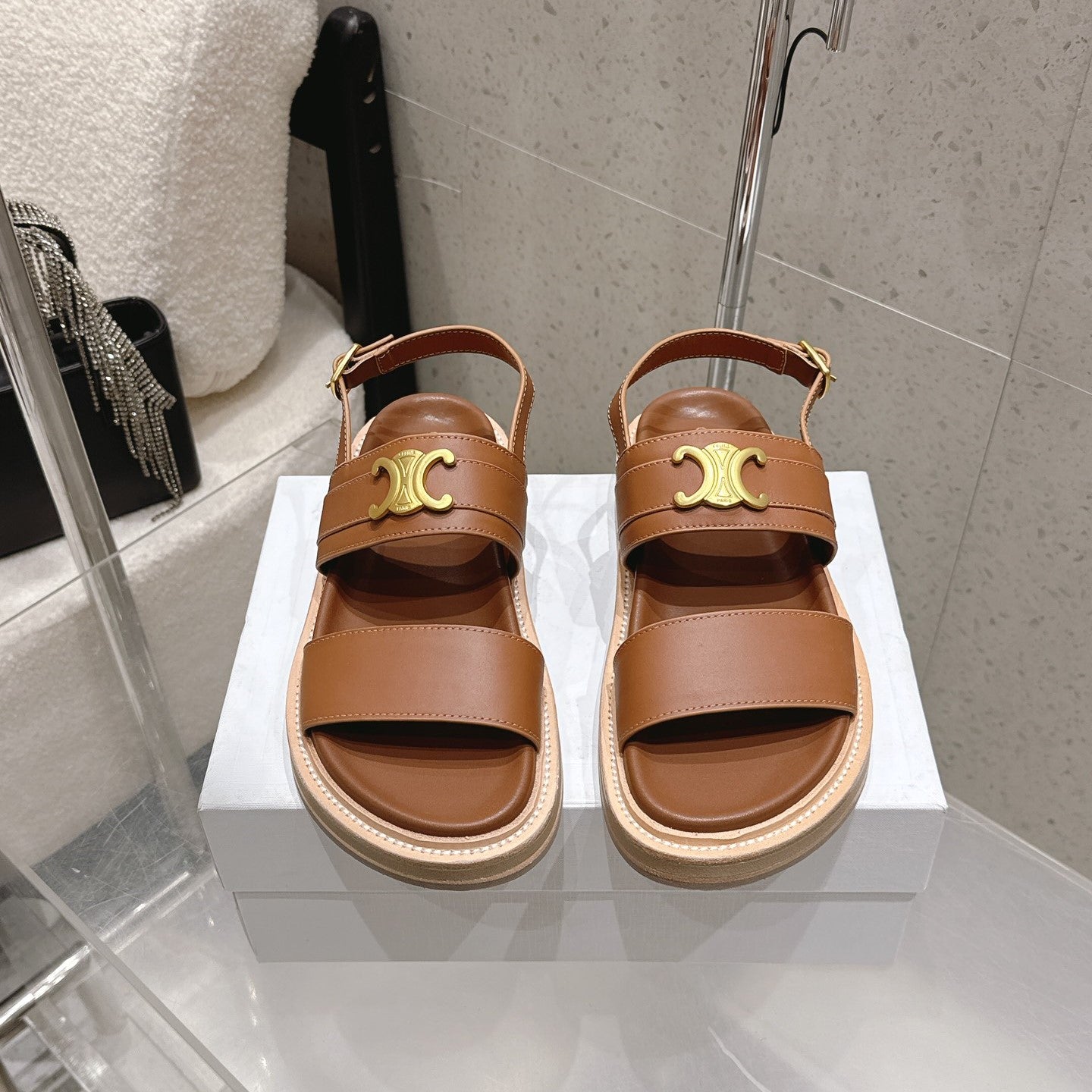 Celine Triomphe Sandals Brown Calfskin 610938