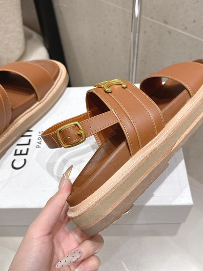 Celine Triomphe Sandals Brown Calfskin 610938