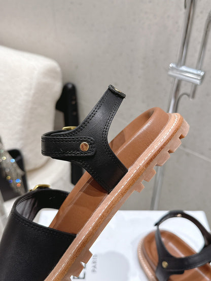 Celine Triomphe Sandals Black Brown Leather 610942