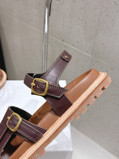 Celine Triomphe Sandals Brown Leather 610943