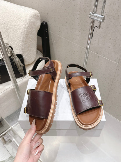 Celine Triomphe Sandals Brown Leather 610943