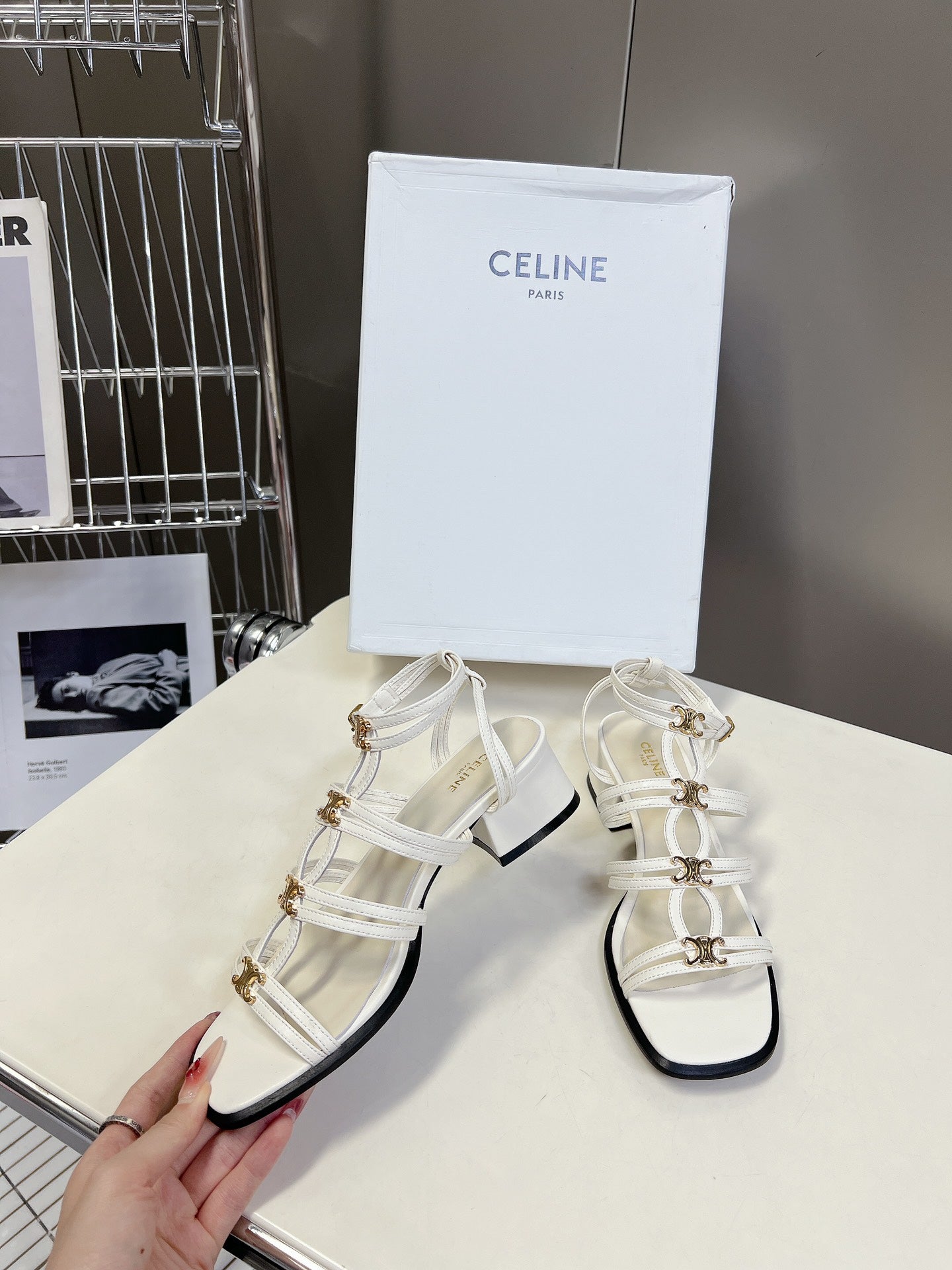 CELINE Sandals Clemence Multi White Leather