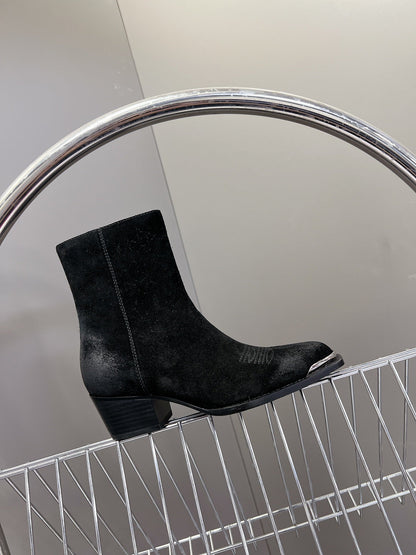 CELINE 25 Cowboy Boots Black Suede 434418