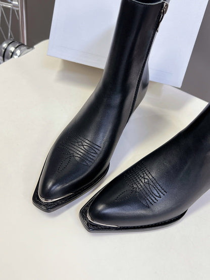 CELINE 25 Cowboy Boots Black Calfskin 434419