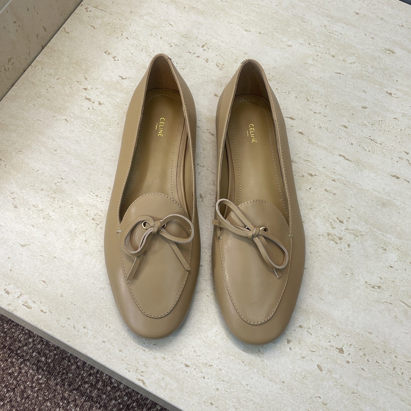 Celine 26s Ballet Flats In Dark Beige Lambskin With Bow