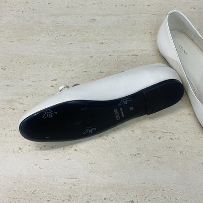Celine 26s Ballet Flats In White Lambskin With Bow