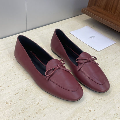 Celine 26s Ballet Flats In Dark Red Lambskin With Bow