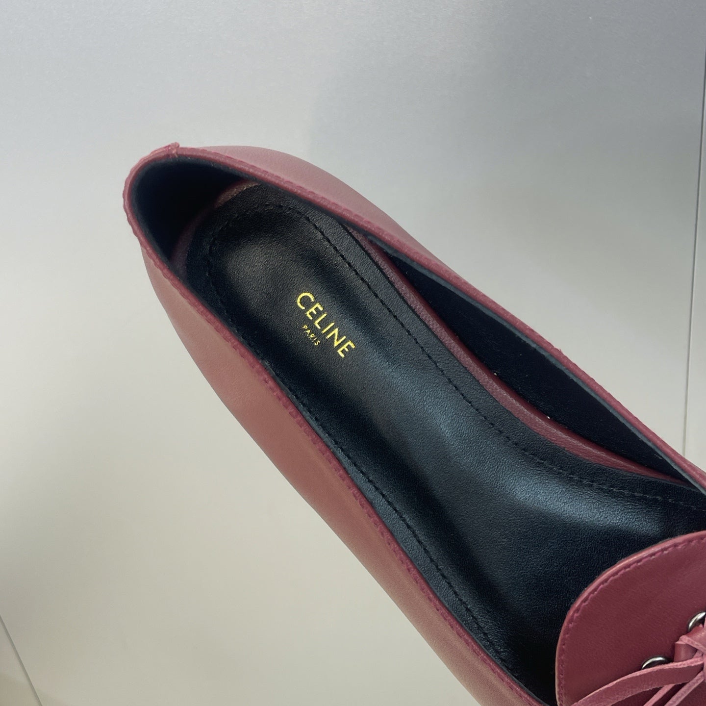 Celine 26s Ballet Flats In Dark Red Lambskin With Bow