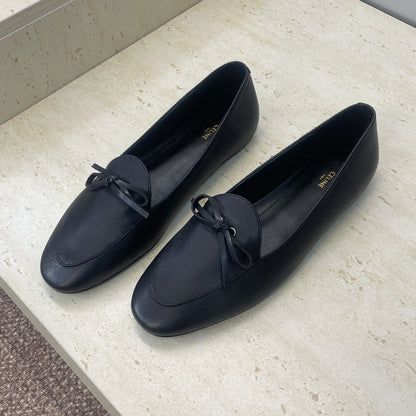 Celine 26s Ballet Flats In Black Lambskin With Bow