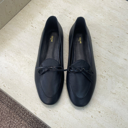 Celine 26s Ballet Flats In Black Lambskin With Bow