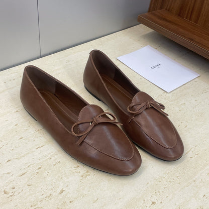 Celine 26s Ballet Flats In Dark Brown Lambskin With Bow