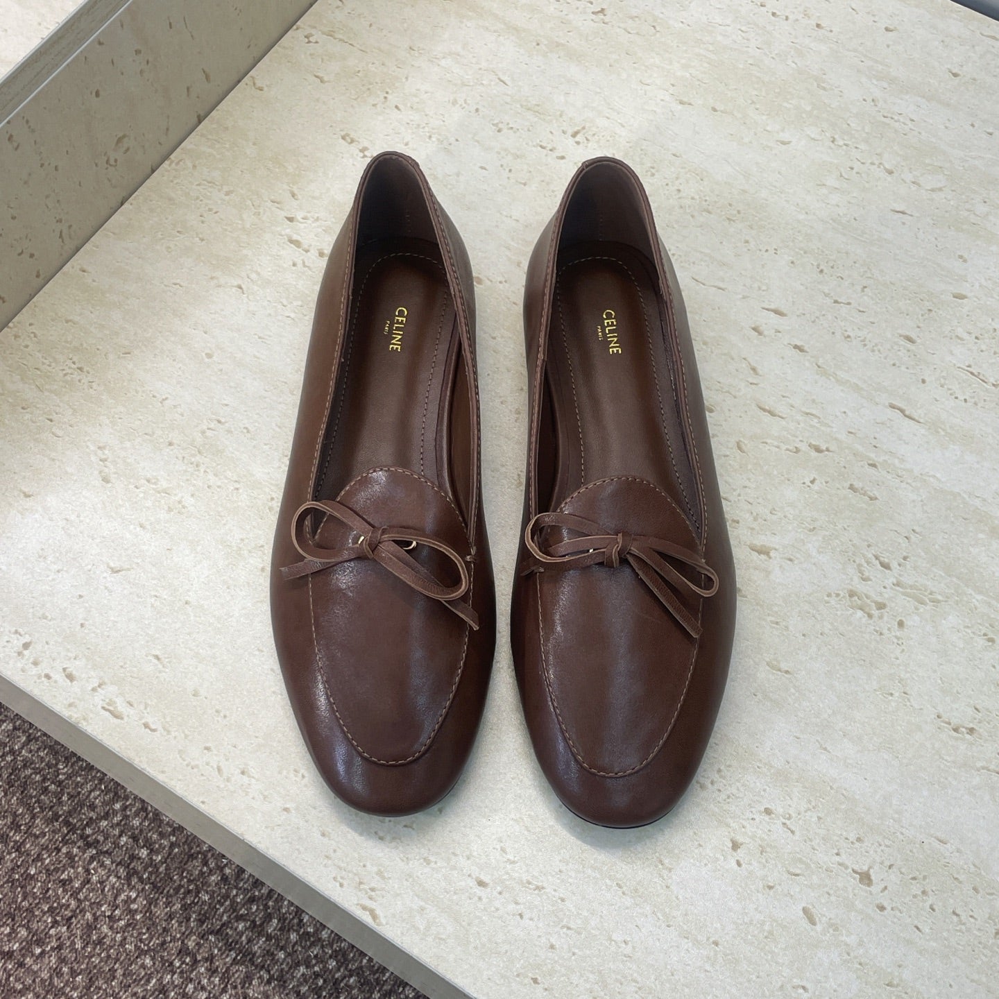 Celine 26s Ballet Flats In Dark Brown Lambskin With Bow