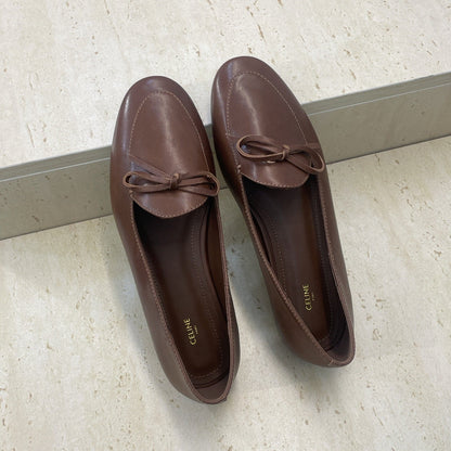 Celine 26s Ballet Flats In Dark Brown Lambskin With Bow