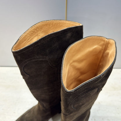 Celine 26s Mid-Calf Boots 4.5cm Brown Suede 959448