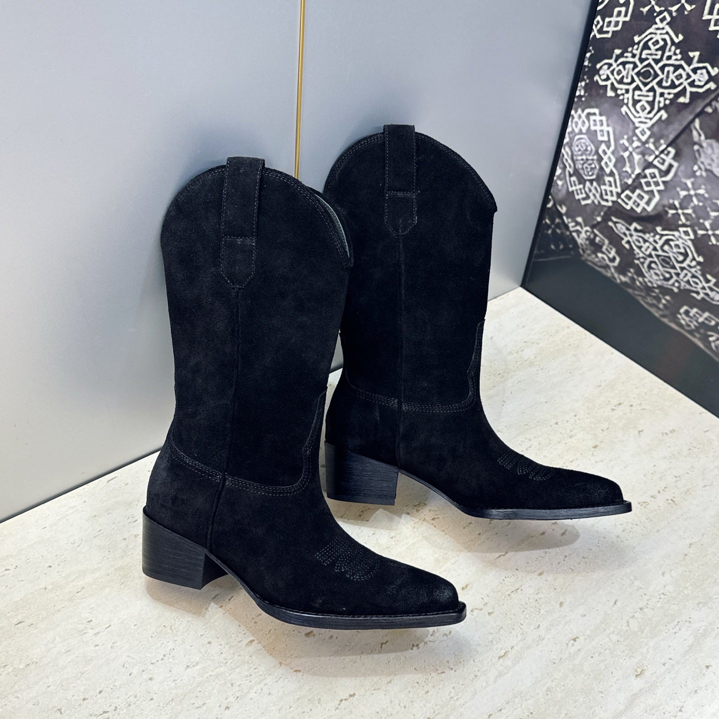 Celine 26s Mid-Calf Boots 4.5cm Black Suede 959454