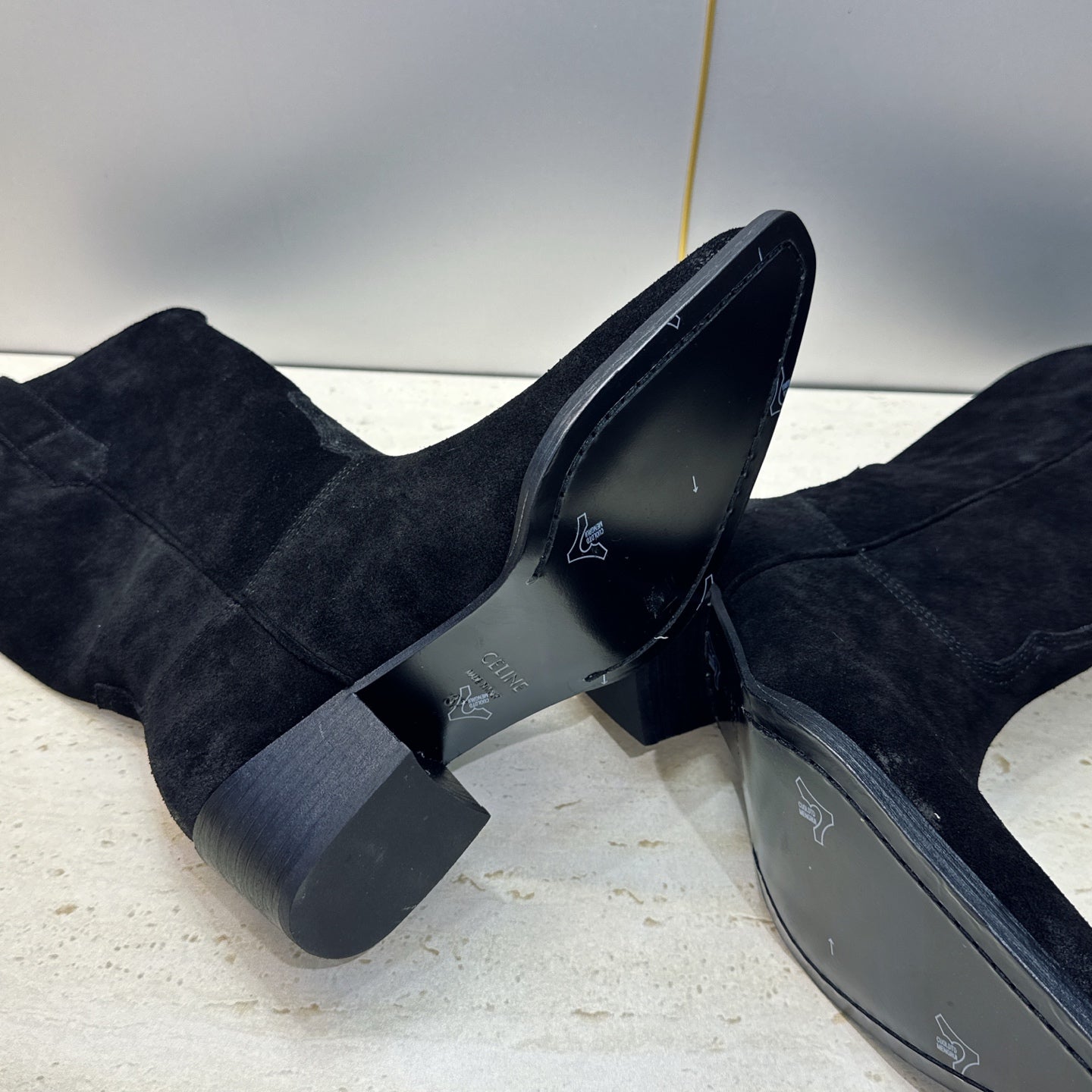 Celine 26s Mid-Calf Boots 4.5cm Black Suede 959454