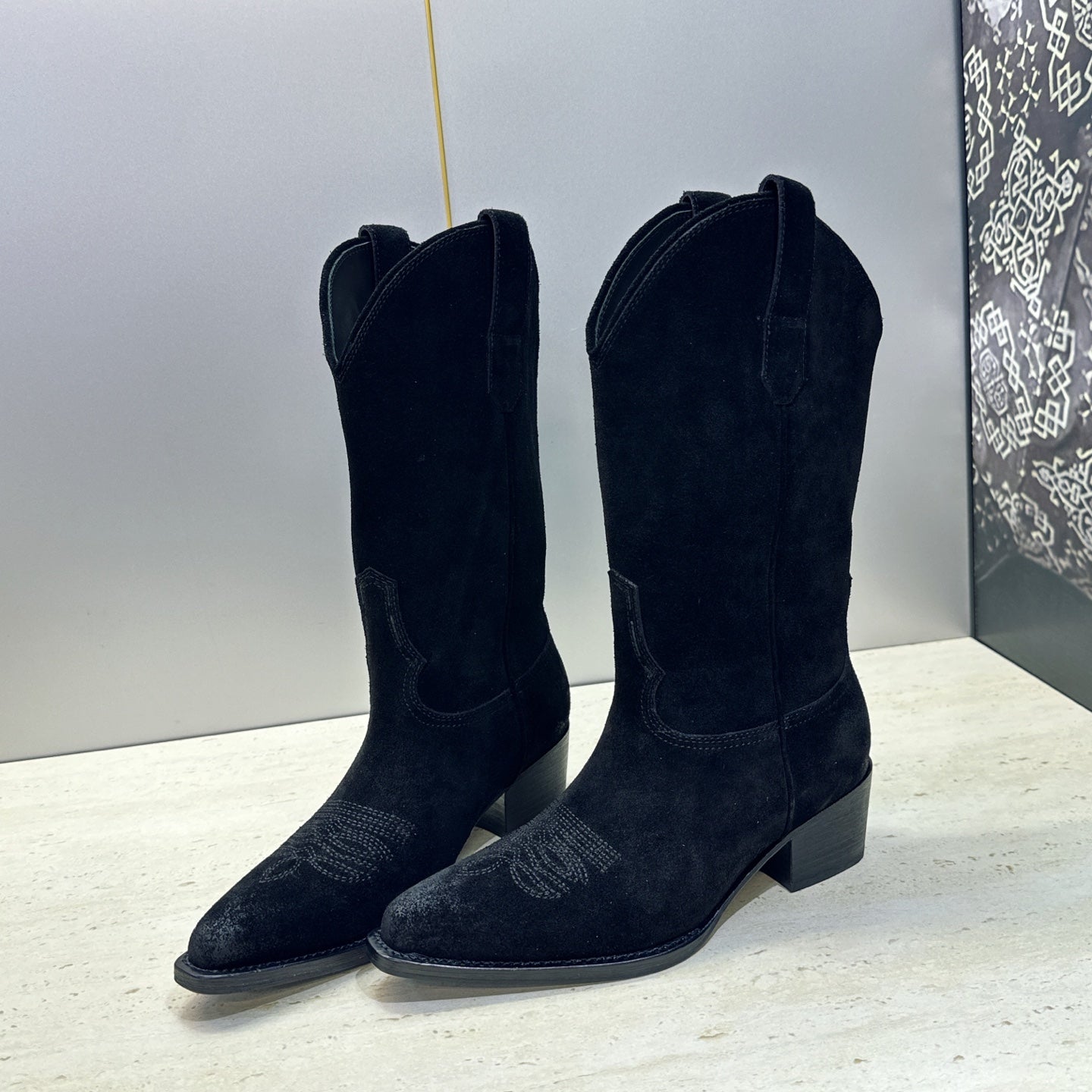 Celine 26s Mid-Calf Boots 4.5cm Black Suede 959454