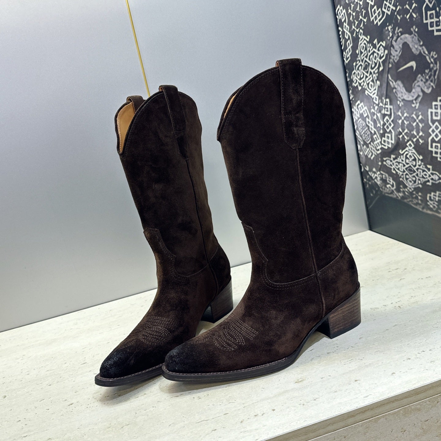 Celine 26s Mid-Calf Boots 4.5cm Brown Suede 959455