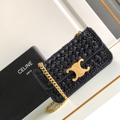 Celine Triomphe 20cm Black Raffia Gold Hardware