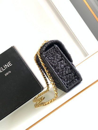 Celine Triomphe 20cm Black Raffia Gold Hardware