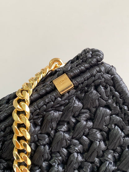 Celine Triomphe 20cm Black Raffia Gold Hardware