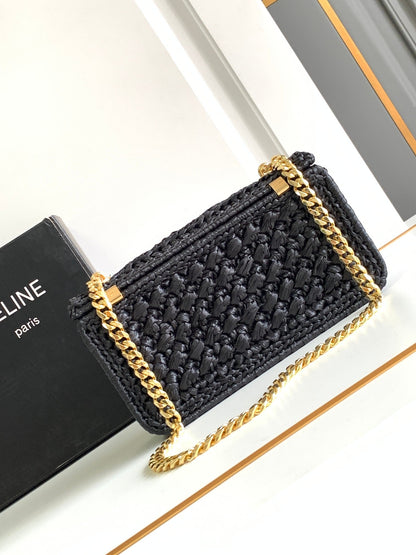 Celine Triomphe 20cm Black Raffia Gold Hardware