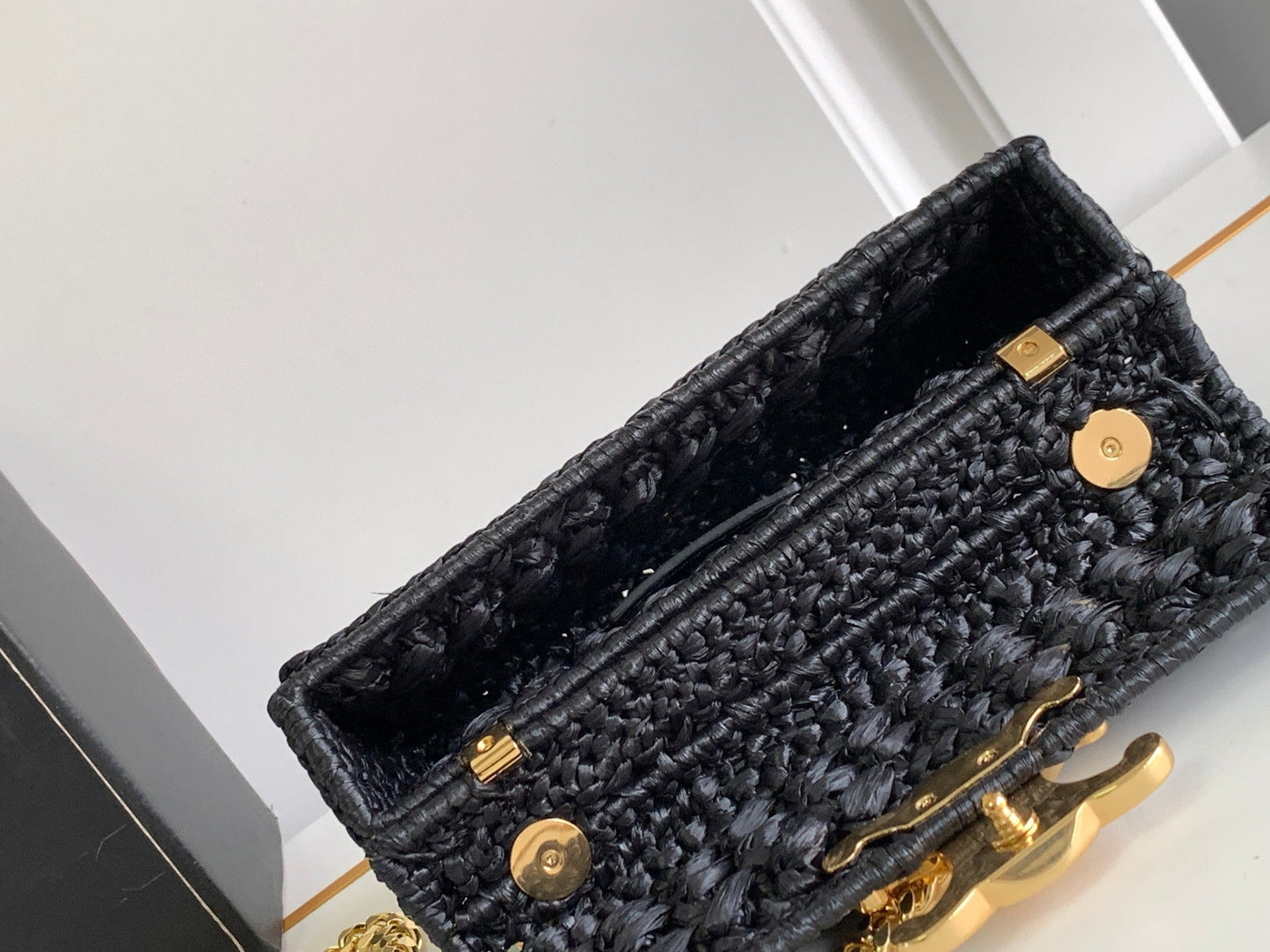 Celine Triomphe 20cm Black Raffia Gold Hardware