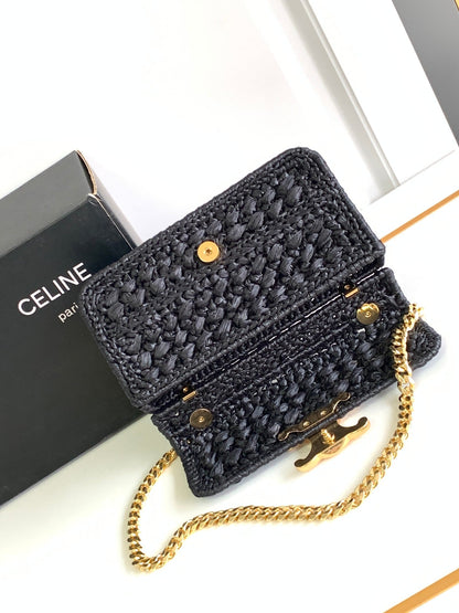 Celine Triomphe 20cm Black Raffia Gold Hardware