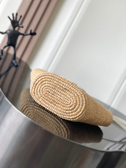 Celine Nano Supple 22cm White Calfskin Beige Raffia
