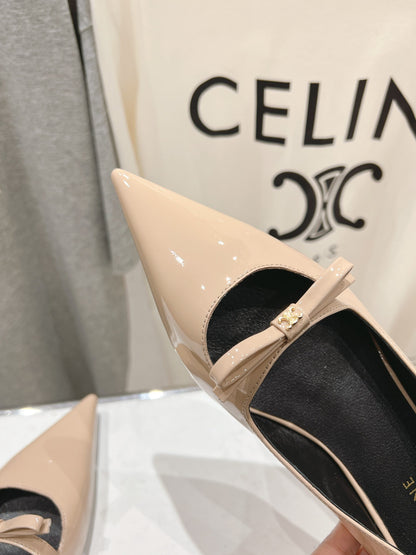 CELINE 25C Ballet Flats Nude Patent Leather 236745
