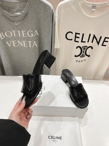 CELINE 25C CLEMENCE MULE BLACK SHEEPSKIN 236751