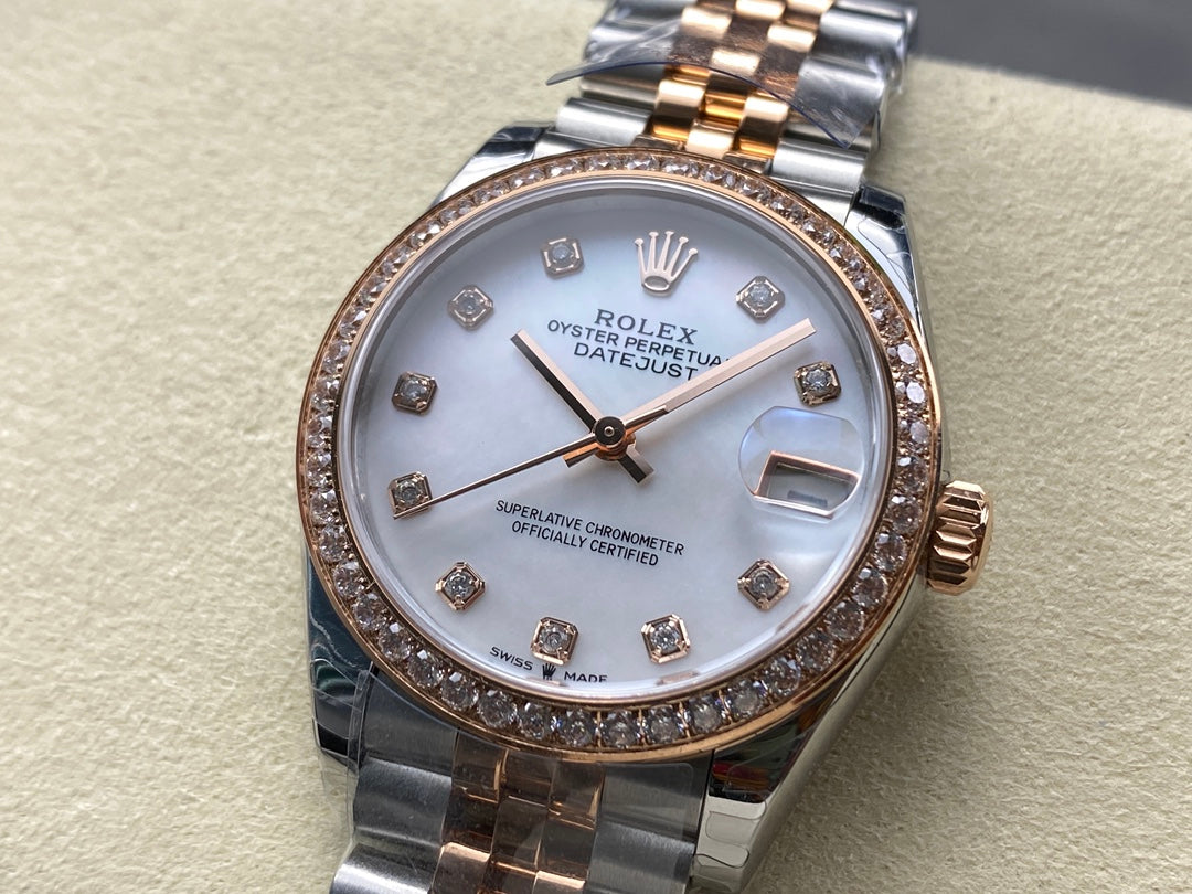 Datejust 31mm Pink Gold Steel Diamond Bezel White Mop Dial