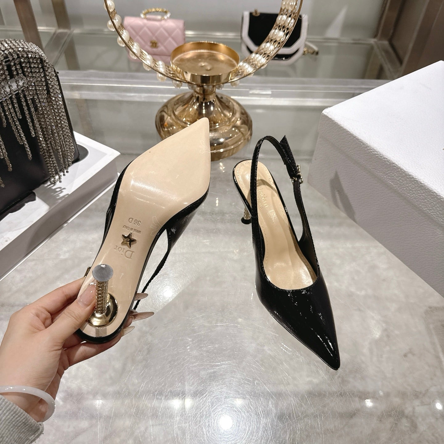 CD 26 Slingback 80 Black Beige Patent Leather 679853