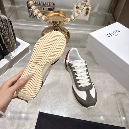 Celine Racer Sneaker Taupe White Suede Fabric 679822