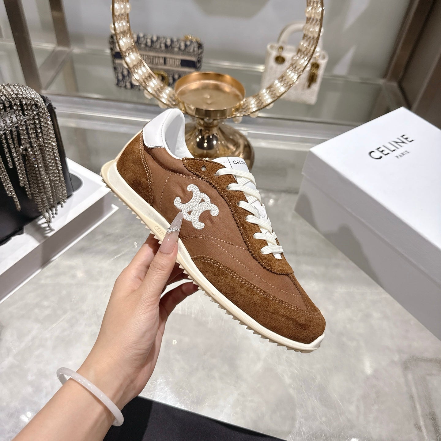 Celine Racer Sneaker Brown Suede Fabric 679819