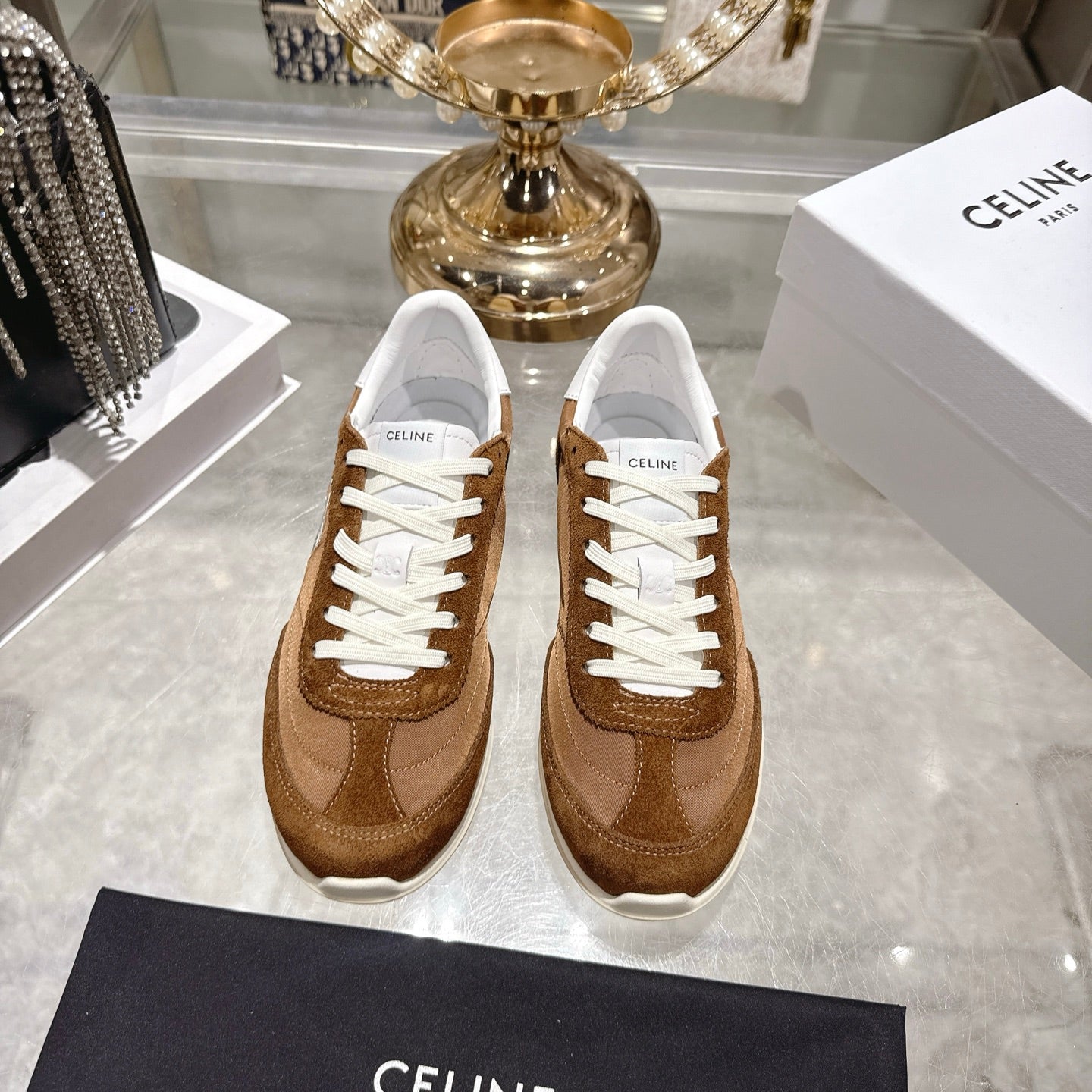 Celine Racer Sneaker Brown Suede Fabric 679819