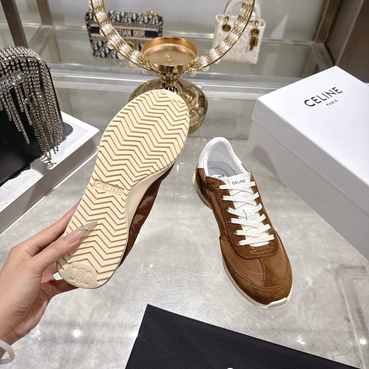 Celine Racer Sneaker Brown Suede Fabric 679819