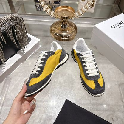 Celine Racer Sneaker Taupe Yellow Suede Fabric 679820