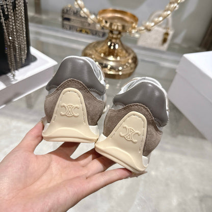 Celine Racer Sneaker Dark Khahi White Suede Fabric 679821