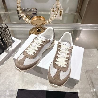 Celine Racer Sneaker Dark Khahi White Suede Fabric 679821