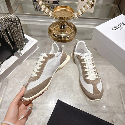 Celine Racer Sneaker Dark Khahi White Suede Fabric 679821