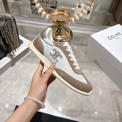 Celine Racer Sneaker Dark Khahi White Suede Fabric 679821