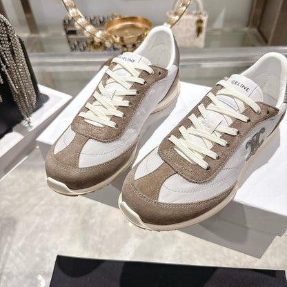 Celine Racer Sneaker Dark Khahi White Suede Fabric 679821