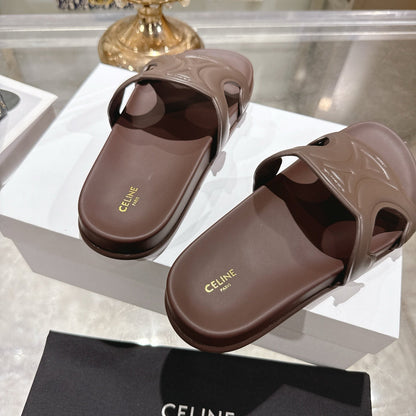Celine 26s Triomphe Slide Chocolate Sheepskin 679832