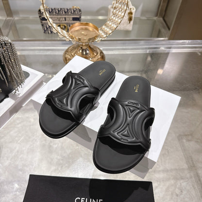Celine 26s Triomphe Slide Black Sheepskin 679833