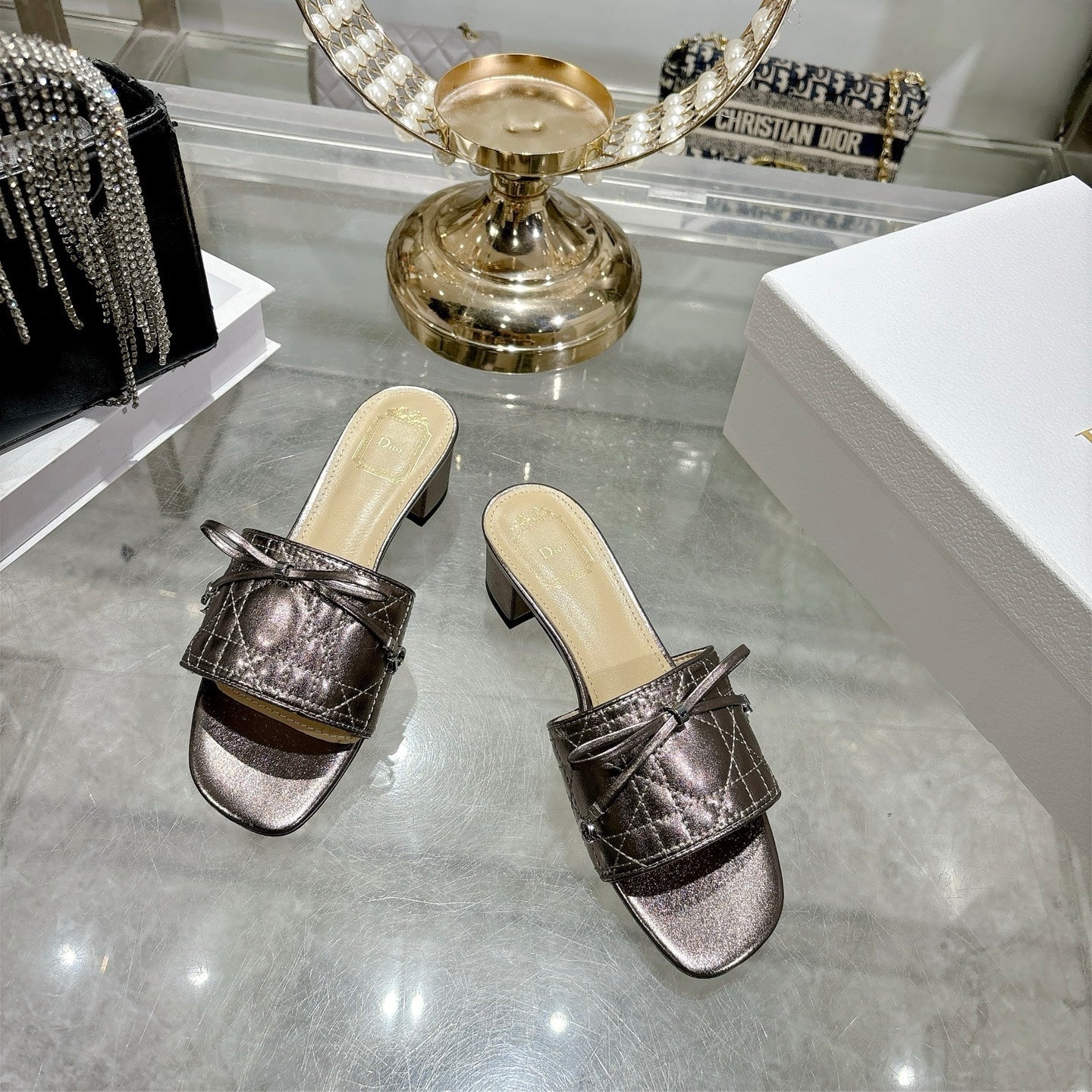 CD 26s Slippers Metallic Brown Beige Calfskin 679866