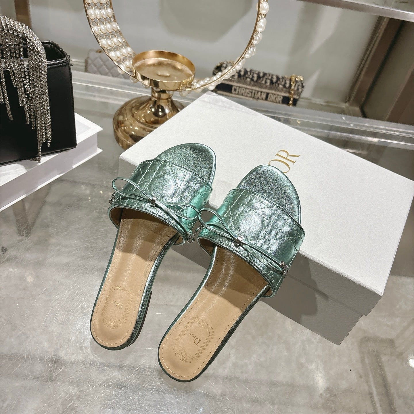 CD 26s Slippers Metallic Mint Calfskin 679867