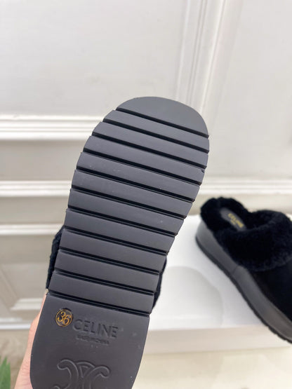 CL 25s Dana Wedge Mule 80mm Black Suede Calfskin & Shearling