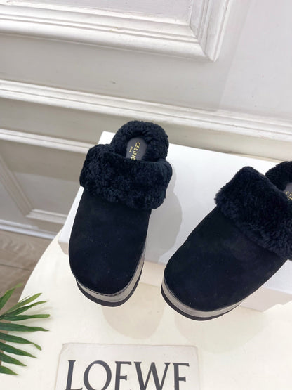 CL 25s Dana Wedge Mule 80mm Black Suede Calfskin & Shearling