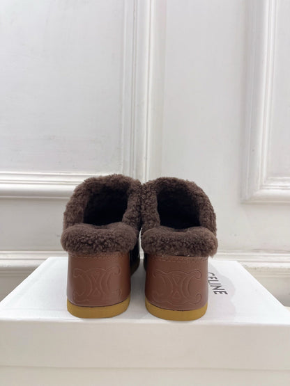 CL 25s Dana Wedge Mule 80mm Reddish Brown Suede Calfskin & Shearling